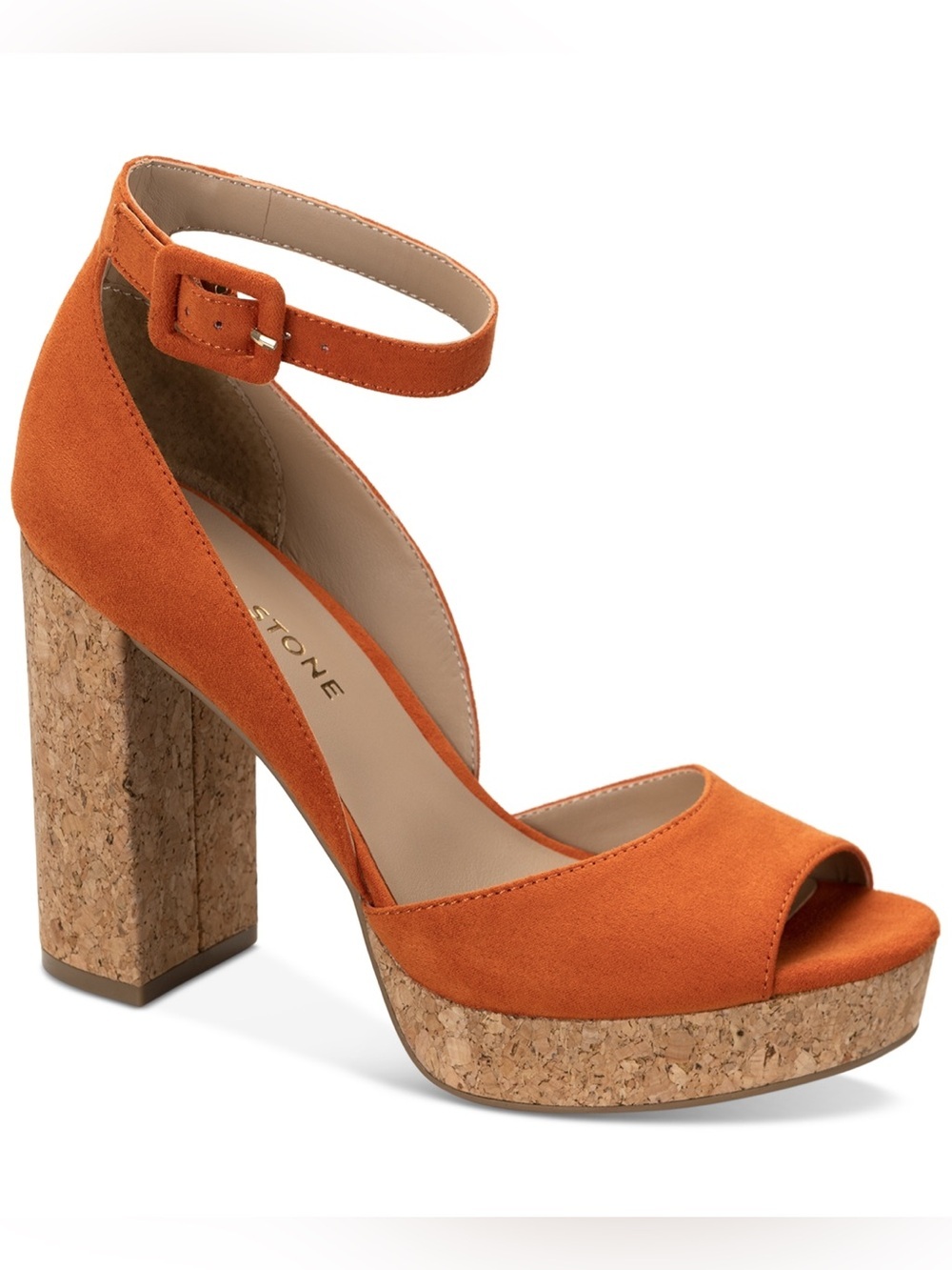 🖤🖤 Sun + Stone Women's Reema Peep Toe Block Heel Platform Sandals-Bright Papaya